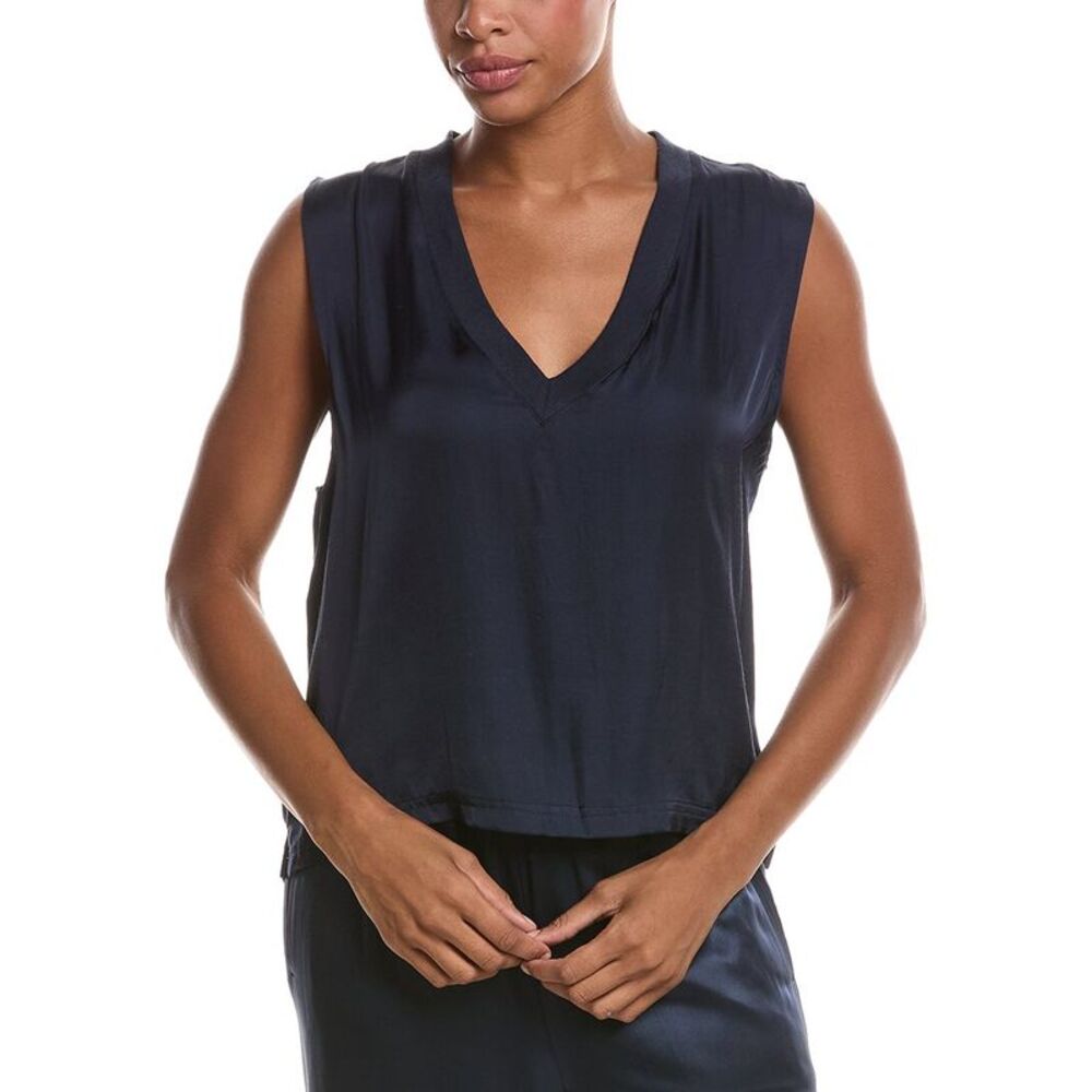 Perfectwhitetee Womens  Celina Satin Muscle T-Shirt, Navy